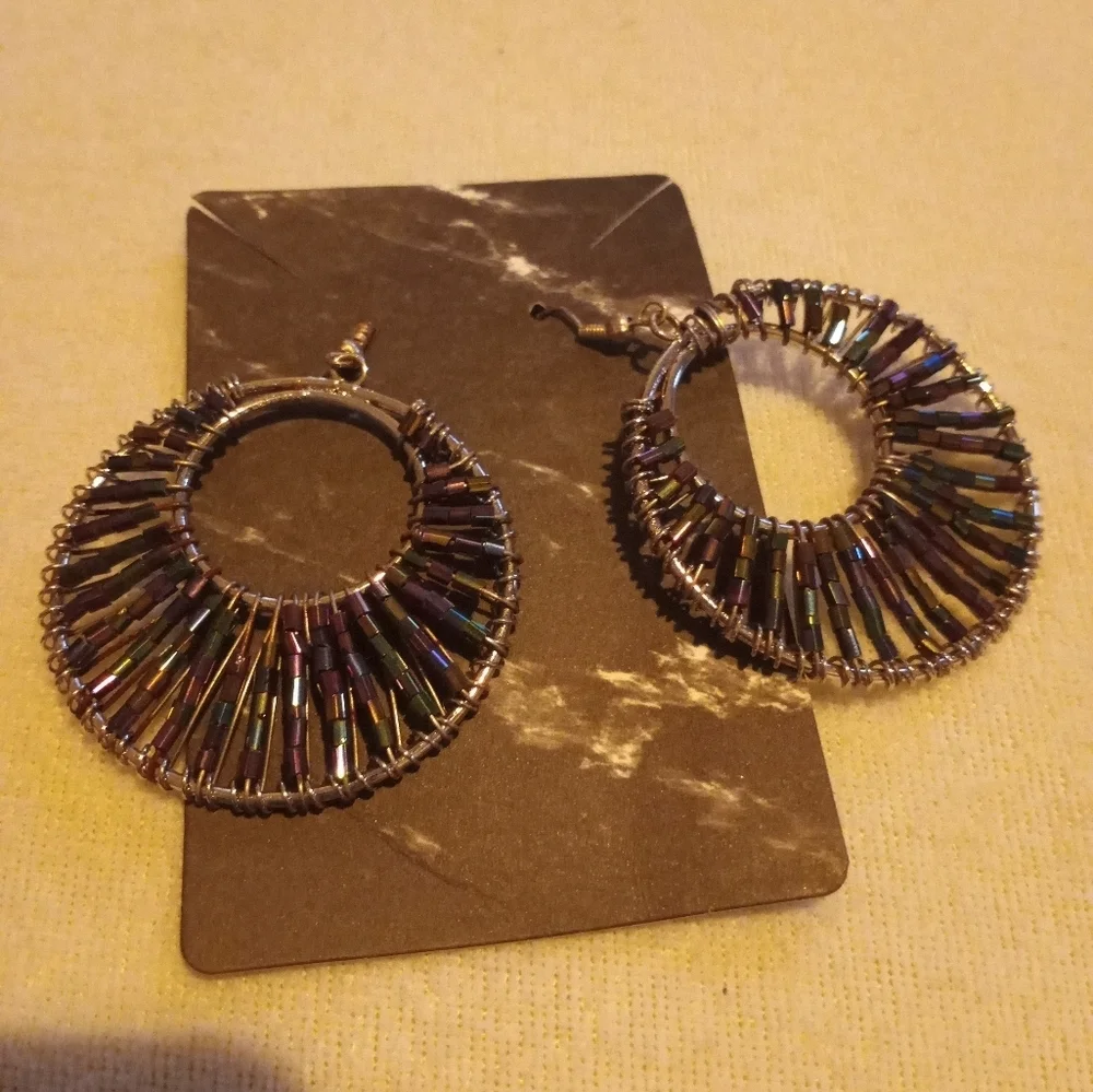 Multi-colored beaded dangle earrings